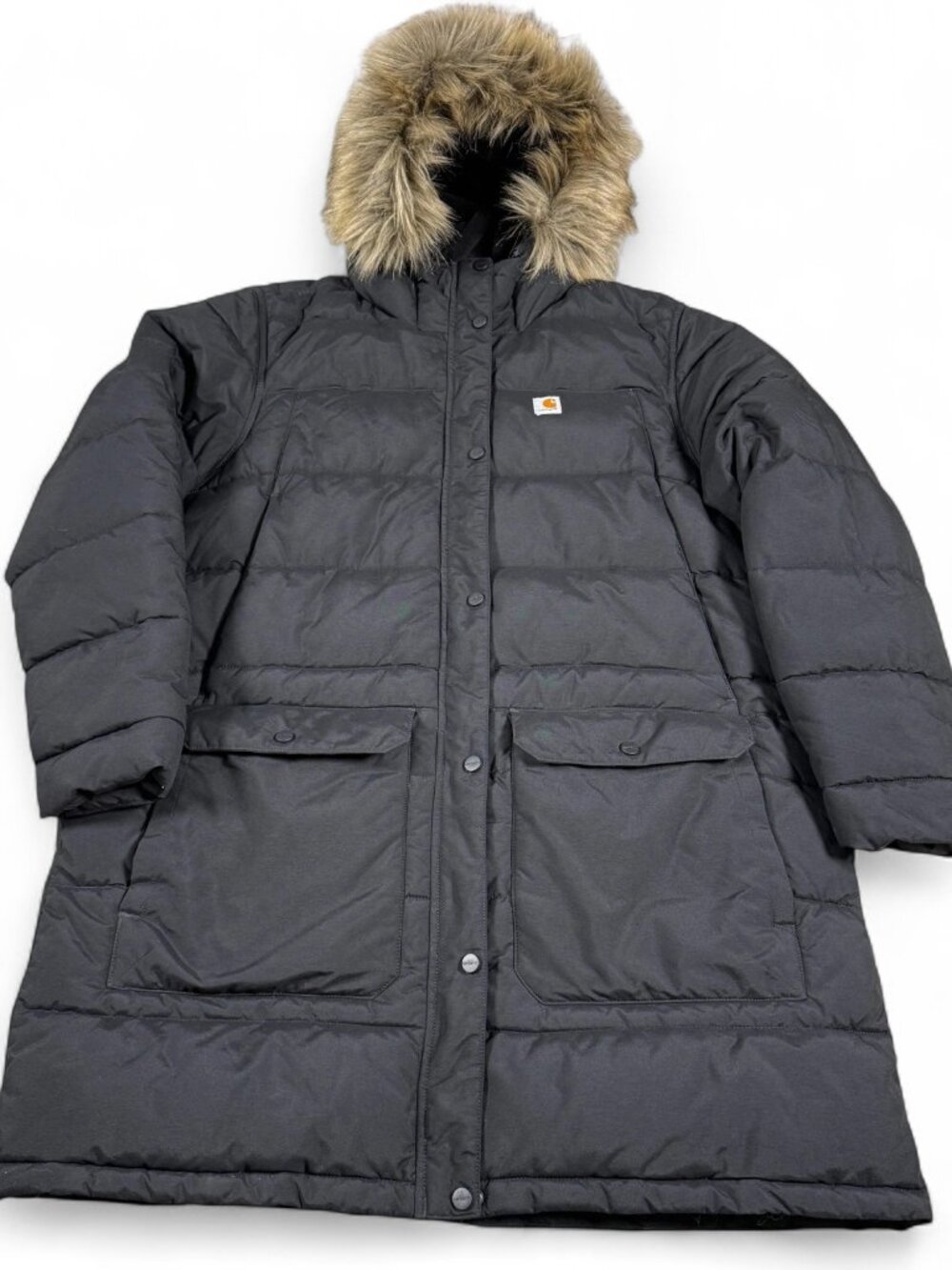 Carhartt Women's XXL Black Rain Defender Parka Faux Fur Hood 105456